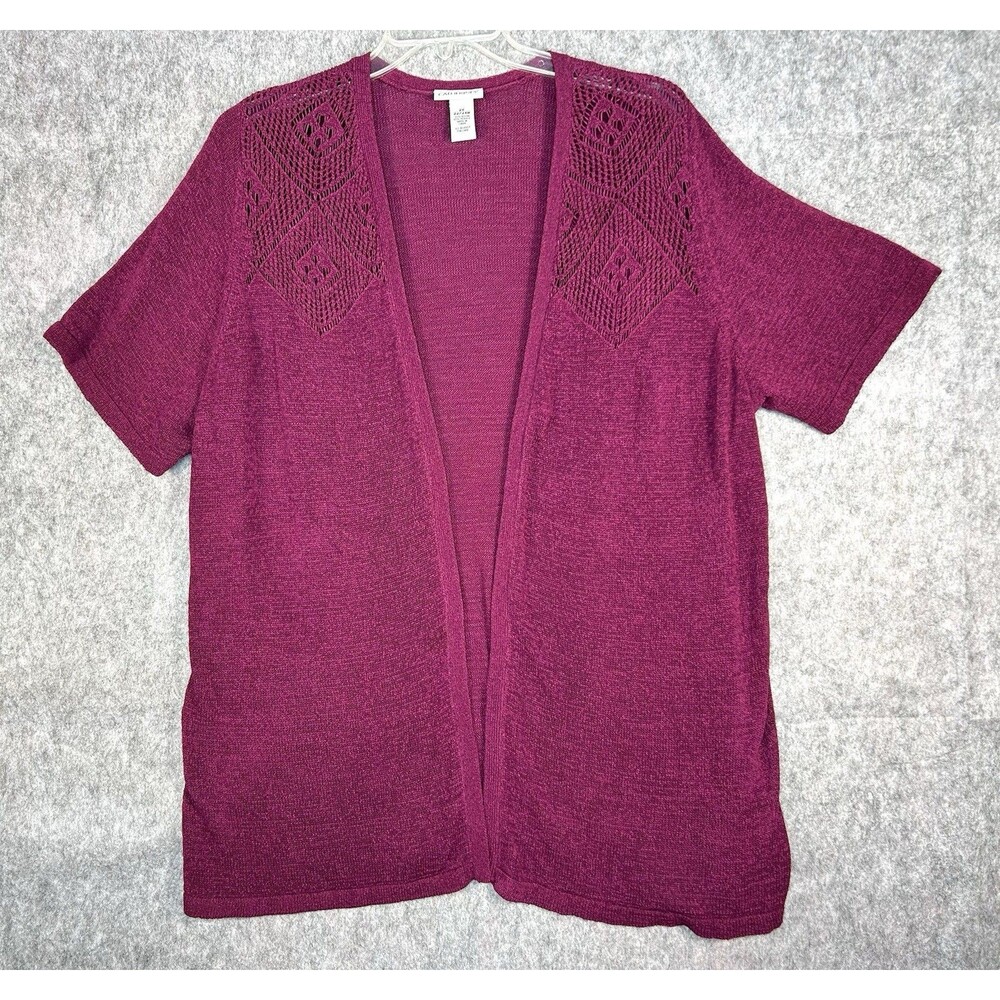 Catherines 2X Cardigan Tunic Purple Open Front Lightweight Short Sleeve